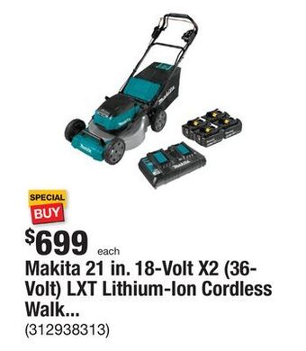 The Home Depot Makita 21 in. 18-volt x2 (36-volt) lxt lithium-ion cordless walk behind self propelled lawn mower kit with 4 batteries (5.0 a offer