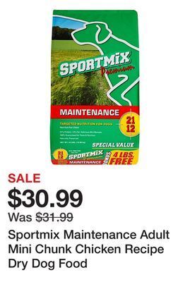 Tractor Supply Company Sportmix maintenance adult mini chunk chicken recipe dry dog food offer