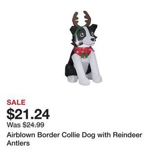 Tractor Supply Company Airblown border collie dog with reindeer antlers offer