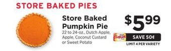 ShopRite Store baked pumpkin pie offer