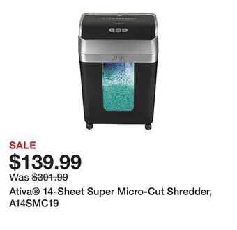 Office Depot Ativa® 14-sheet super micro-cut shredder, a14smc19 offer