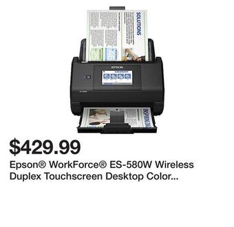 Office Depot Epson® workforce® es-580w wireless duplex touchscreen desktop color document scanner with auto document feeder offer