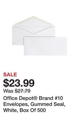 Office Depot Office depot® brand #10 envelopes, gummed seal, white, box of 500 offer