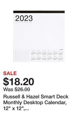 Office Depot Russell & hazel smart deck monthly desktop calendar, 12" x 12", white, january to december 2023 offer