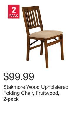 Costco Stakmore wood upholstered folding chair, fruitwood, 2-pack offer