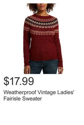 Costco Weatherproof vintage ladies' fairisle sweater offer