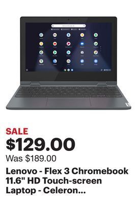 Best Buy Lenovo - flex 3 chromebook 11.6" hd touch-screen laptop - celeron n4020 - 4gb - 64gb emmc - abyss blue offer