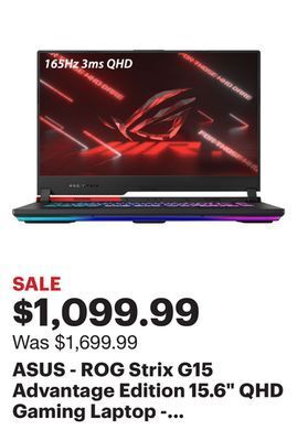 Best Buy Asus - rog strix g15 advantage edition 15.6" qhd gaming laptop - amd ryzen 9 5980hx - 16gb memory - radeon rx 6800m - 512gb s offer