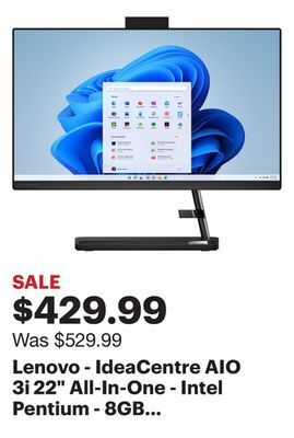 Best Buy Lenovo - ideacentre aio 3i 22" all-in-one - intel pentium - 8gb memory - 256gb solid state drive - black offer