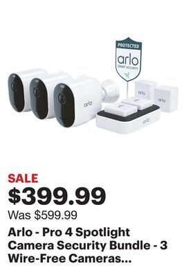 Best Buy Arlo - pro 4 spotlight camera security bundle - 3 wire-free cameras indoor/outdoor 2k with color night vision (12 pieces) - w offer