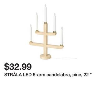 Ikea Stråla led 5-arm candelabra, pine, 22 " offer