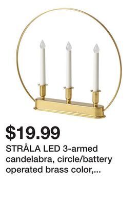 Ikea Stråla led 3-armed candelabra, circle/battery operated brass color, 9 7/8 " offer
