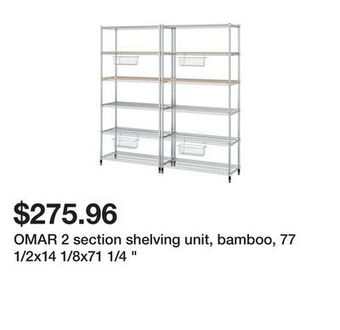 Ikea Omar 2 section shelving unit, bamboo, 77 1/2x14 1/8x71 1/4 " offer
