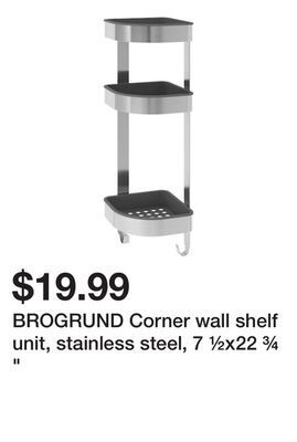 Ikea Brogrund corner wall shelf unit, stainless steel, 7 ½x22 ¾ " offer