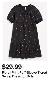 Old Navy Floral-print puff-sleeve tiered swing dress for girls offer