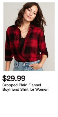 Old Navy Cropped plaid flannel boyfriend shirt for women offer