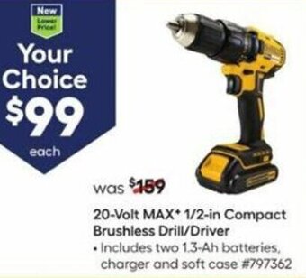 Lowe's 20-Volt Max+ 1/2-in Compact Brushless Drill/Driver offer