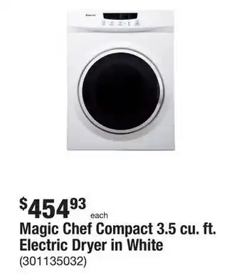 The Home Depot Magic chef compact 3.5 cu. ft. electric dryer in white offer