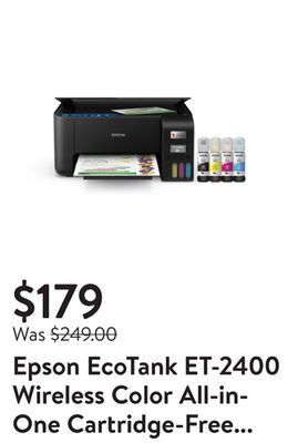 Walmart Epson ecotank et-2400 wireless color all-in-one cartridge-free supertank printer with scan and copy offer