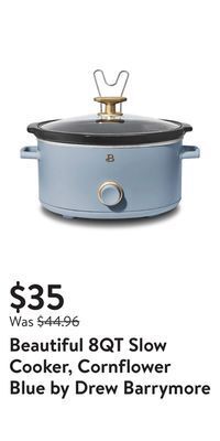 Walmart Beautiful 8qt slow cooker, cornflower blue by drew barrymore offer