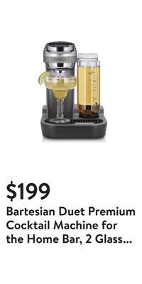 Walmart Bartesian duet premium cocktail machine for the home bar, 2 glass spirit bottles offer