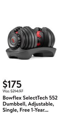 Walmart Bowflex selecttech 552 dumbbell, adjustable, single, free 1-year jrny membership offer