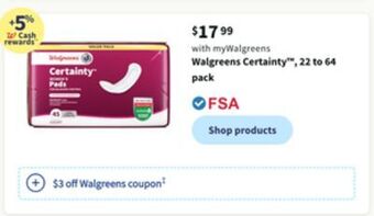 Walgreens Walgreens certainty, 22 to 64 pack offer