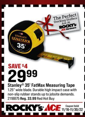 Ace Hardware Stanley® 35' fatmax measuring tape offer