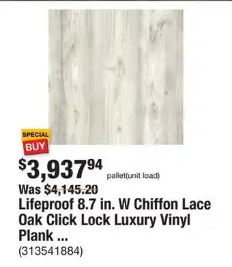 The Home Depot Lifeproof 8.7 in. w chiffon lace oak click lock luxury vinyl plank flooring (56 cases/1123.36 sq. ft./pallet) offer