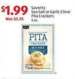 Aldi Savoritz Sea Salt or Garlic Chive Pita Crackers 5 oz. offer