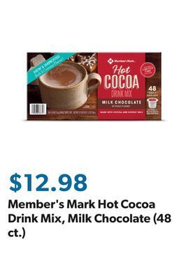 Sam's Club Member's mark hot cocoa drink mix, milk chocolate (48 ct.) offer