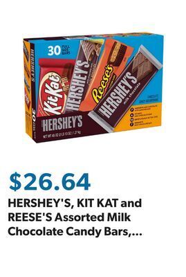 Sam's Club Hershey's, kit kat and reese's assorted milk chocolate candy bars, fundraise, individually wrapped, bulk variety pack (45 oz. offer