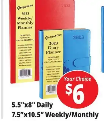 Ocean State Job Lot 5.5"x8" daily or 7.5"x10.5" weekly/monthly bound & embossed planners offer