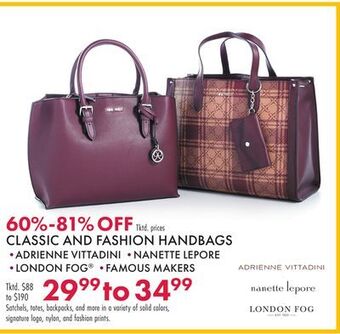 Boscov's Classic and fashion handbags offer