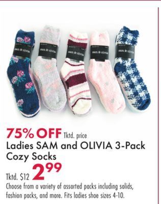 Boscov's Ladies sam and olivia 3-pack cozy socks offer