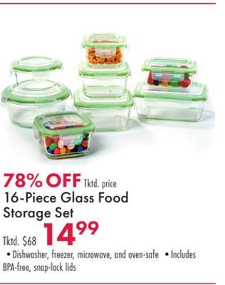 Boscov's 16-piece glass food storage set offer