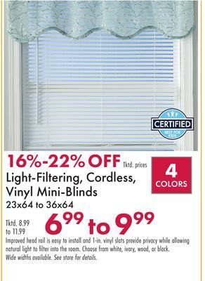 Boscov's Light-filtering, cordless, vinyl mini-blinds offer