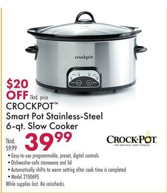 Boscov's Crockpot™ smart pot stainless-steel 6-qt. slow cooker offer