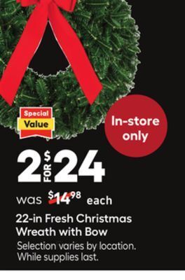 Lowe's 22-in fresh christmas wreath with bow offer