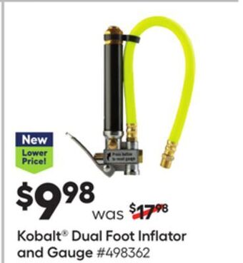 Lowe's Kobalt® dual foot inflator and gauge offer