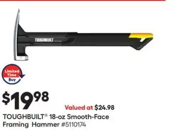 Lowe's Toughbuilt® 18-oz smooth-face framing hammer offer