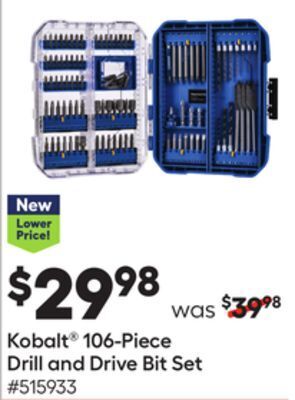 Lowe's Kobalt® 106-piece drill and drive bit set offer