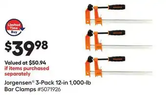 Lowe's Jorgensen® 3-pack 12-in 1, 000-lb bar clamps offer