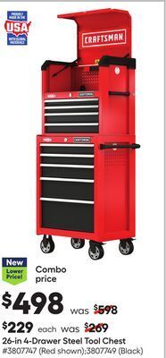 Lowe's 26-in 4-drawer steel tool chest offer