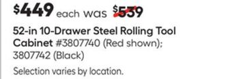 Lowe's 52-in 10-drawer steel rolling tool cabinet offer