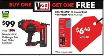 Lowe's Craftsman® 18-gauge brad nail project pack offer