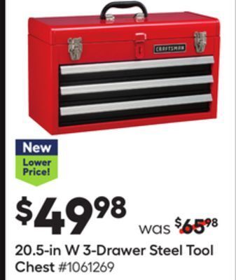 Lowe's 20.5-in w 3-drawer steel tool chest offer