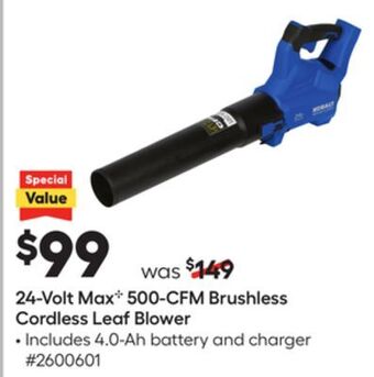 Lowe's 24-volt max c 500-cfm brushless cordless leaf blower offer