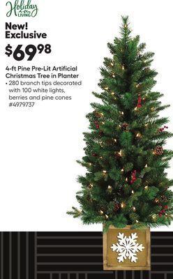 Lowe's 4-ft pine pre-lit artificial christmas tree in planter offer