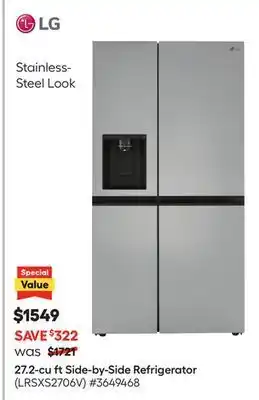 Lowe's 27.2-cu ft side-by-side refrigerator offer